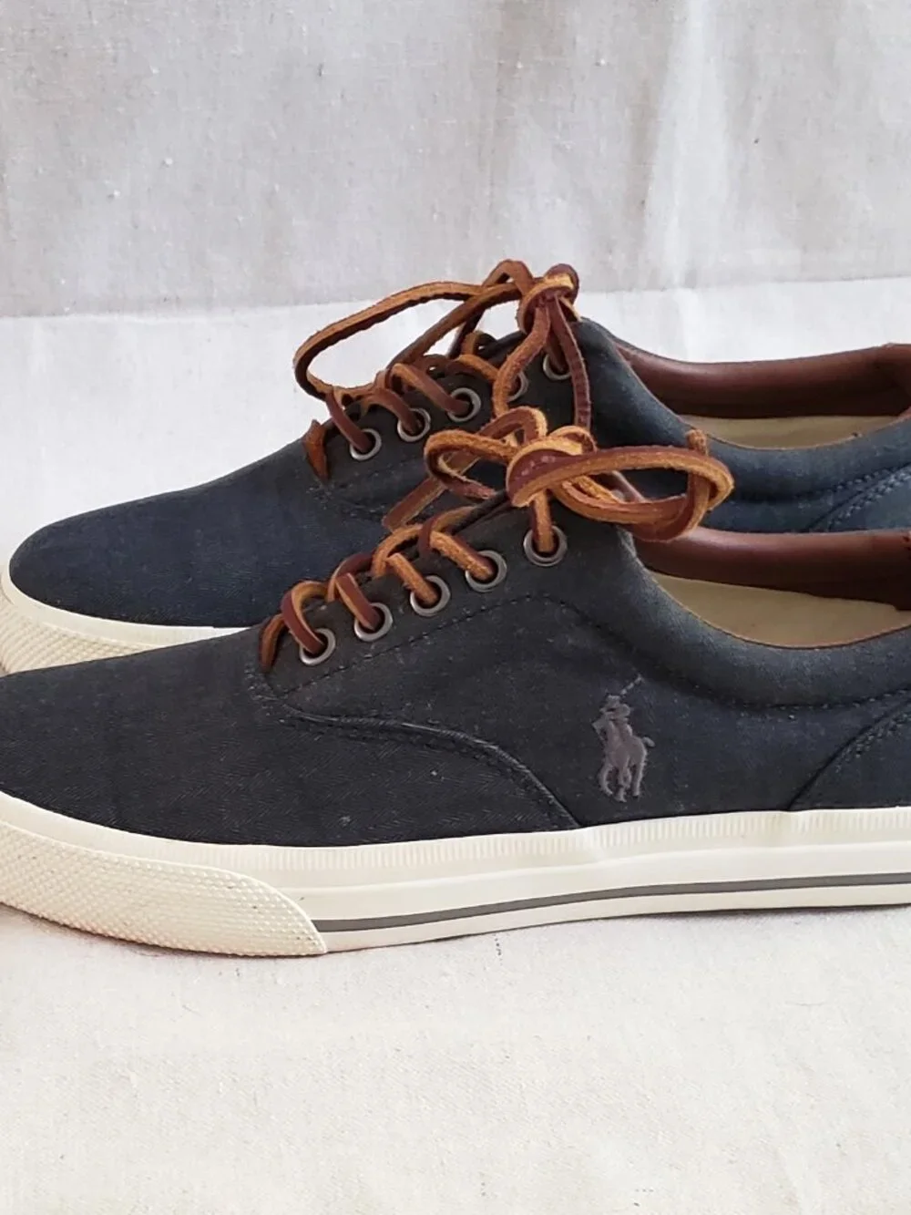 Polo Ralph Lauren Men’s Size 8.5D Gray Boat Shoes Loafers Canvas Leather Lace